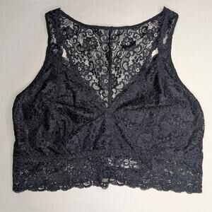 Soma Bralette Lace Racerback Large Navy Blue Wireless Scallop Hem Feminine Sheer